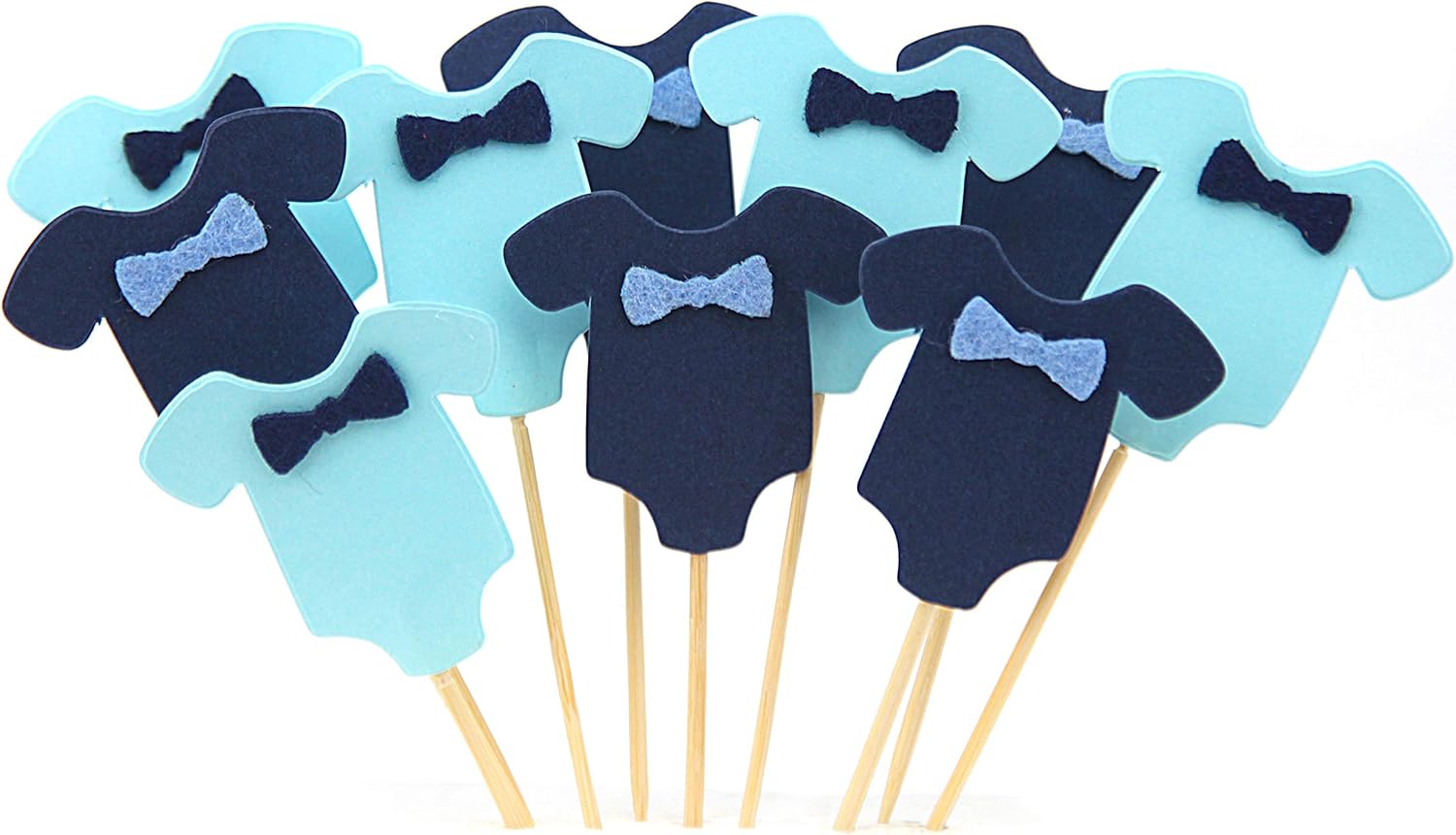 GUCUJI 40 PCS Blue Baby Jumpsuits Baby Shower Cake Cupcake Toppers Picks for Birthday Boys Party Decorations
