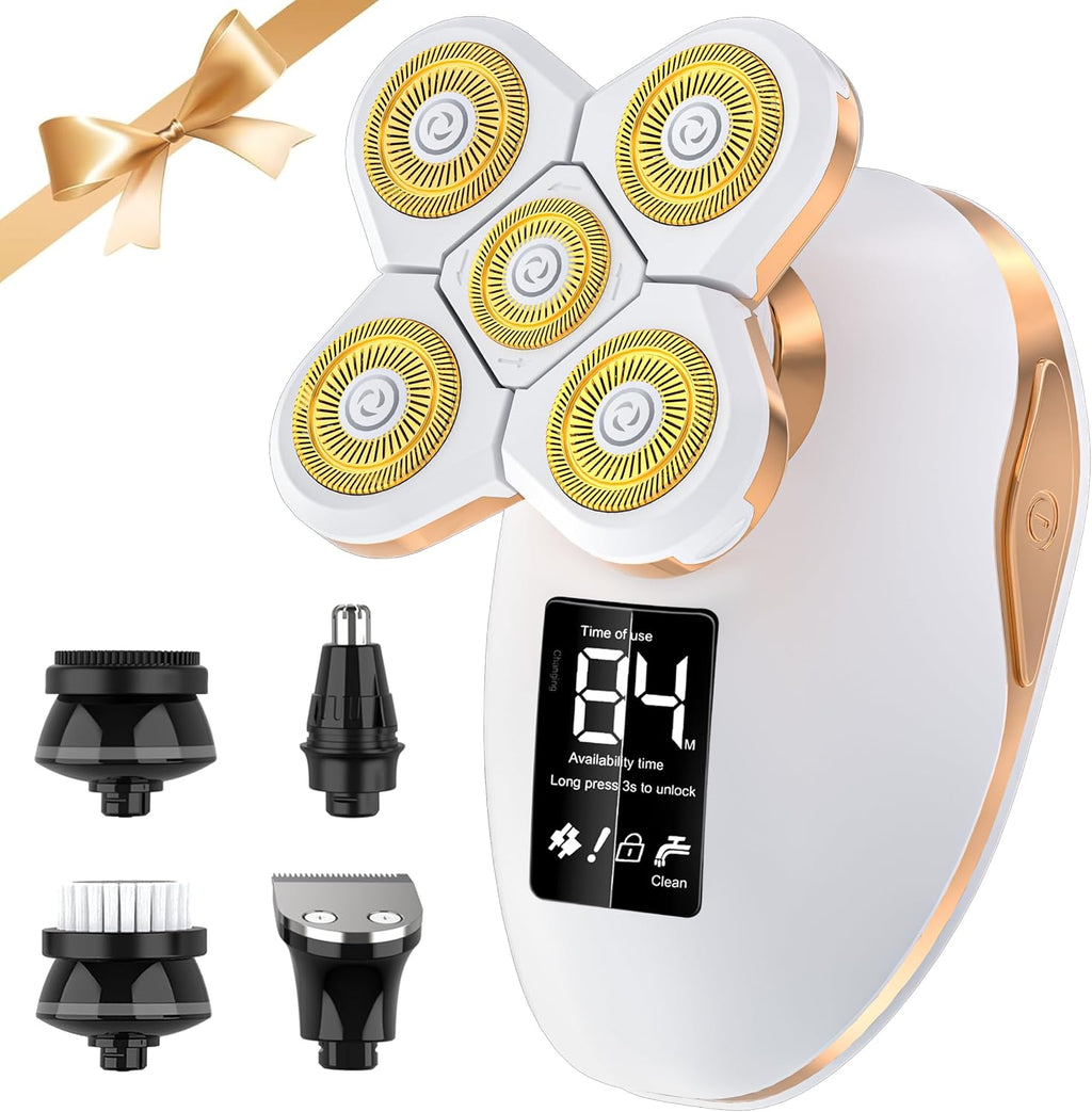 Electric Razors for Women Legs, 5 in 1 Electric Shaver for Women Private Area - Bikini Trimmer for Body Facial Hair Removal, Wet Dry Use Trimmer Cordless Rechargeable Lady Shaver with LED Display