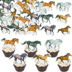 Ephlyn 54Pcs Edible Horse Cupcake Toppers Wafer Paper Animal Racing Horse Cake Toppers Dessert Muffin Cake Pick Decoration for Baby Shower Birthday Party Supplies