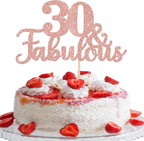 1 PCS 30 & Fabulous Cake Topper Glitter Thirty and Fabulous Cake Toppers Happy 30th Birthday Cake Pick for 30th Wedding Anniversary Birthday Party Cake Decorations Supplies Rose Gold