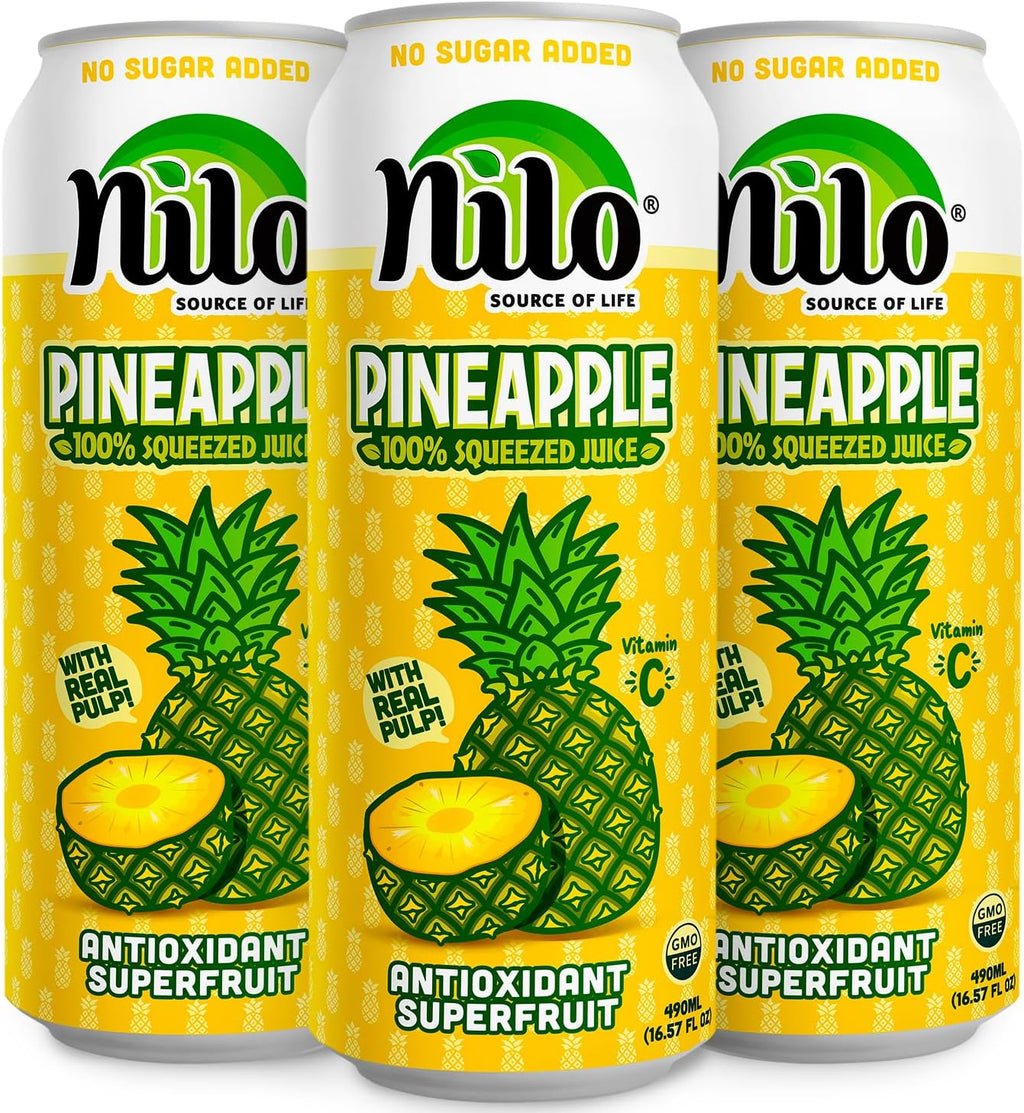 NILO Pineapple Juice | 100% Squeezed Pineapple Pina | NO Sugar added | NOT From Concentrate | 16.57 oz (Pack of 12)