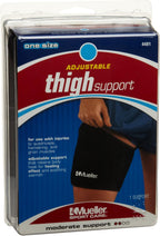 MUELLER Sports Medicine Compression Thigh Support for Men and Women, Leg Pain Relief Support, Ideal for Strains, Stiffness of Quads & Hamstrings, Fits Right or Left, Black, One Size