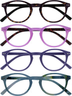 OPULIZE ZEN Reading glasses for Women Men,Scratch Resistant Round frame with Spring Hinges, Dark Brown,Pink,Purple,Turquoise Blue +2.5 (Pack of 4)