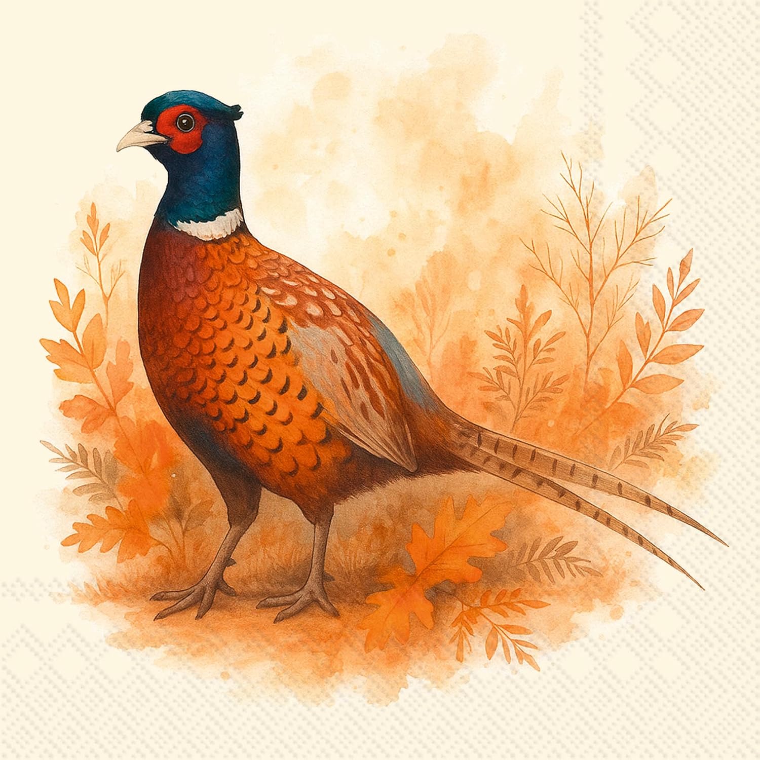 IHR Ideal Home Range Cocktail Napkins Disposable 3-Ply Paper Party Supplies, 5" x 5", Pheasant Field, 20-Count