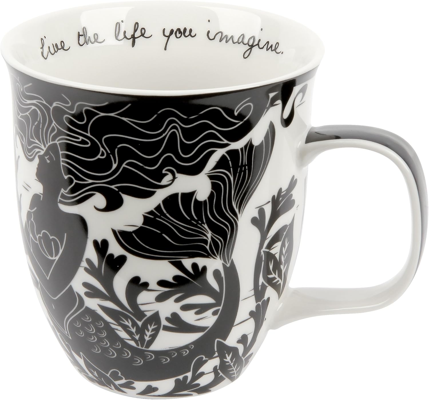 Karma Gifts 14 oz Black and White Boho Mug Mermaid - Cute Coffee and Tea Mug - Ceramic Coffee Mugs for Women and Men