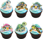 Ephlyn 36Pcs Turtle Cupcake Toppers Sea Animals Baby Shower Party Cake Decoration Picks for Sea Animals Theme Baby Shower Kids Birthday Party Cake Decoration Supplies