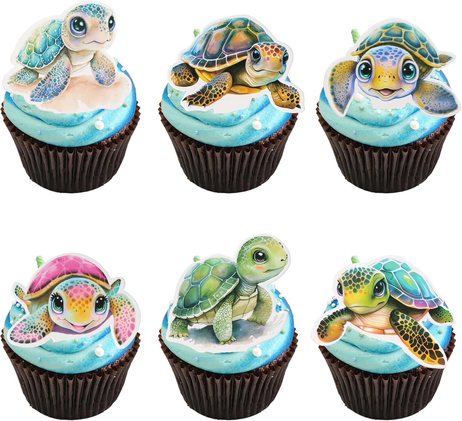 Ephlyn 36Pcs Turtle Cupcake Toppers Sea Animals Baby Shower Party Cake Decoration Picks for Sea Animals Theme Baby Shower Kids Birthday Party Cake Decoration Supplies