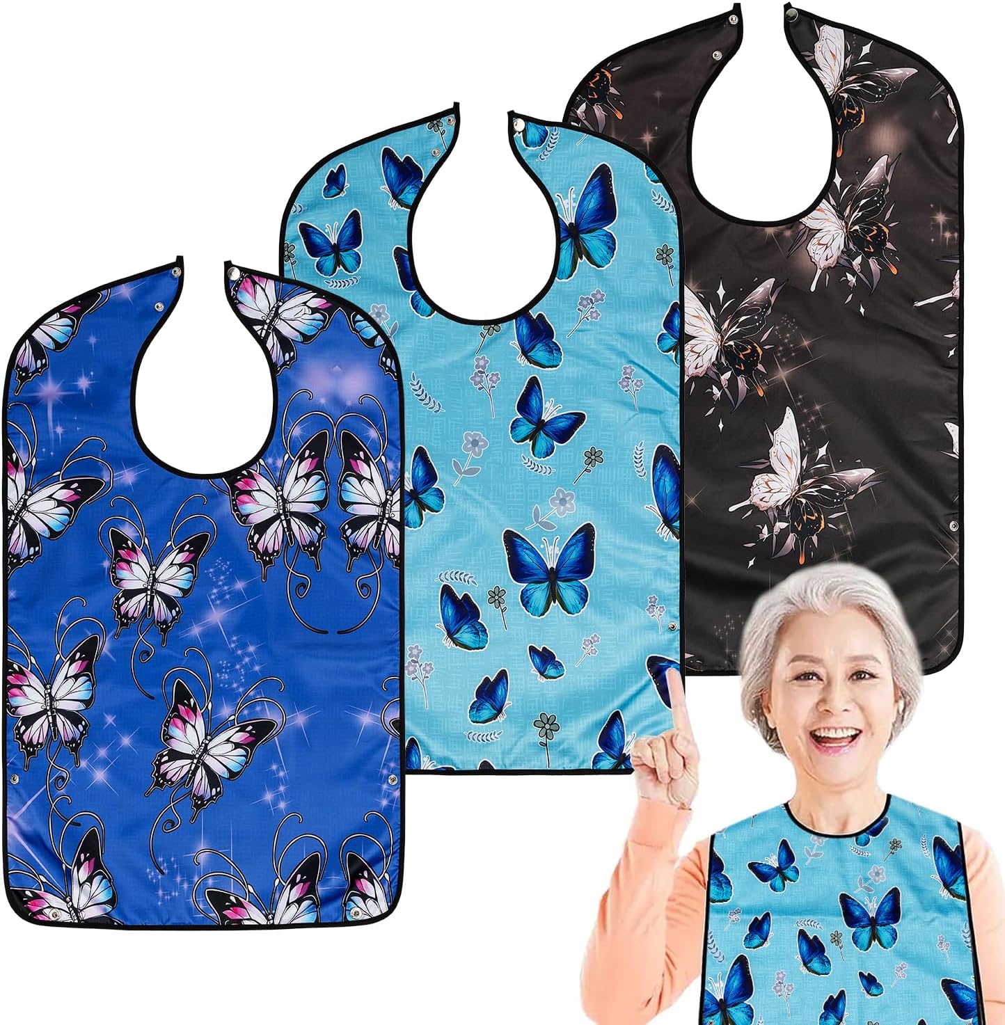 VOPHIA Adult Bibs for Women Washable Bib Reusable Waterproof Clothing Protector with Optional Crumb Catcher