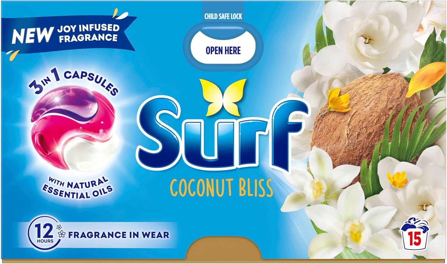 Surf Laundry Washing Detergent Capsules Coconut Bliss 15 Washes