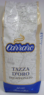 Carraro 1927 Taza D'oro Decaffeinated Premium Italian Gourmet Coffee Beans 1.1LB/ 500gr