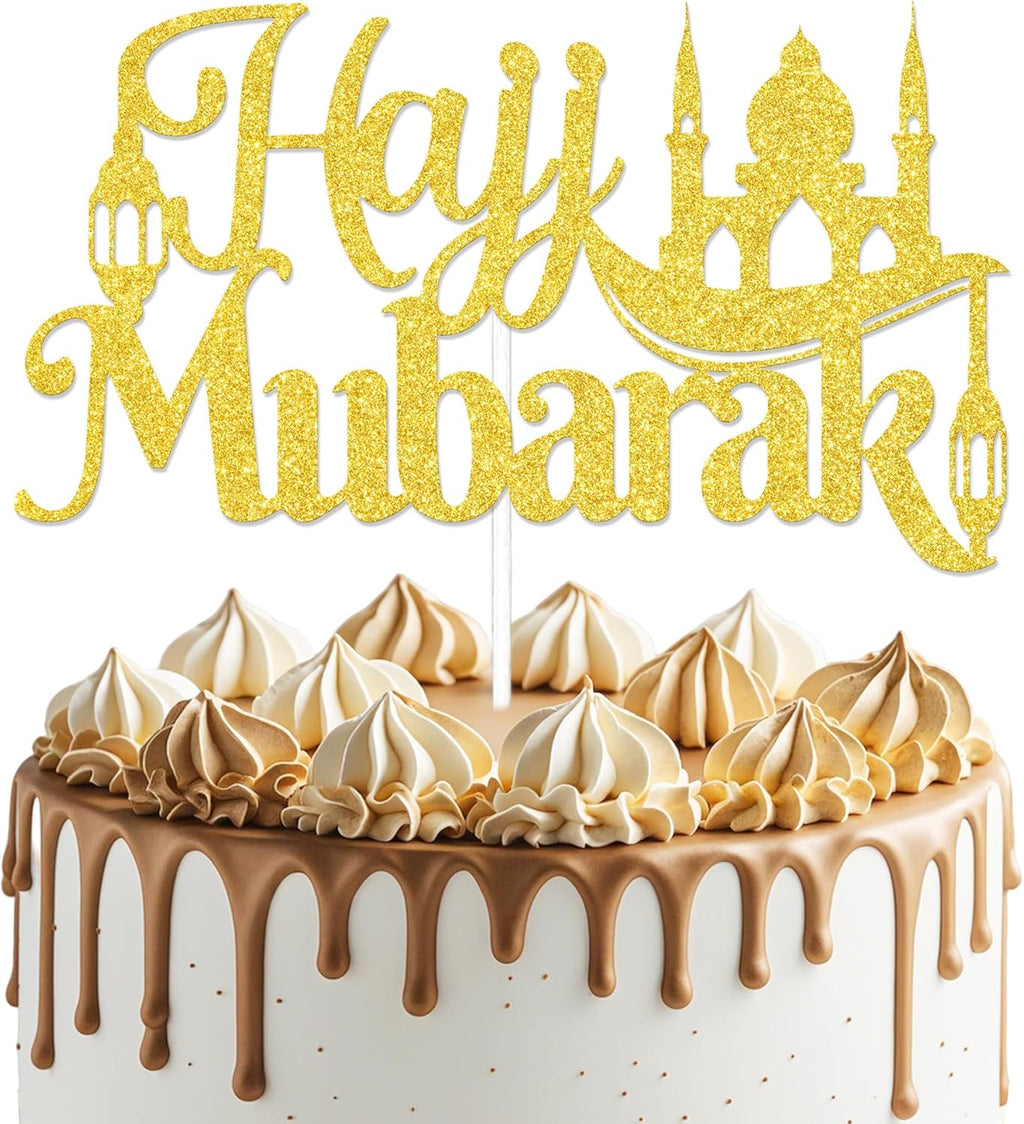 Hajj Mubarak Cake Topper Ramadan Mubarak Cake Decorations Happy Eid Muslim Islam Party Decor Eid Mubarak Festival Anniversary Party Decorstion Supplies Gold Glitter