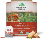 ORGANIC INDIA Tulsi Masala Chai Tea Bags - Holy Basil, Black Tea, Spices with Ginger, Stress Relieving, Immune Support, USDA Certified Organic, Antioxidant, Caffeinated - 18 Infusion Bags, 3 Pack