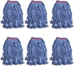 Loop-End Mop Head Replacement, 6 Pack – Commercial & Industrial Mop Heads with 1.25" Headband, Cotton Blend, Machine Washable Blue Mop Refills for Floor Cleaning