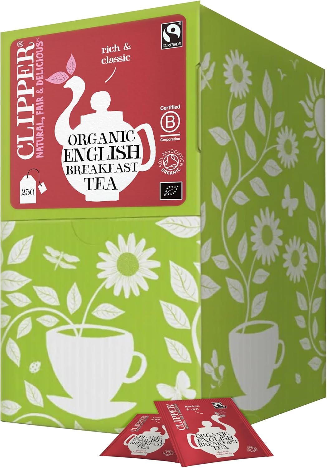Clipper Tea, English Breakfast Assam Blend, Fairtrade, Organic, Plant-Based, Caffeinated British Tea, 250 Tea Bags