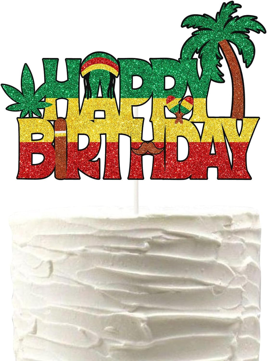 Reggae Happy Birthday Cake Topper - Jamaican Rastafari Palm Tree Grafitti Birthday Cake Decor - Summer Rasta Jamaican Music Themed Party Decorations