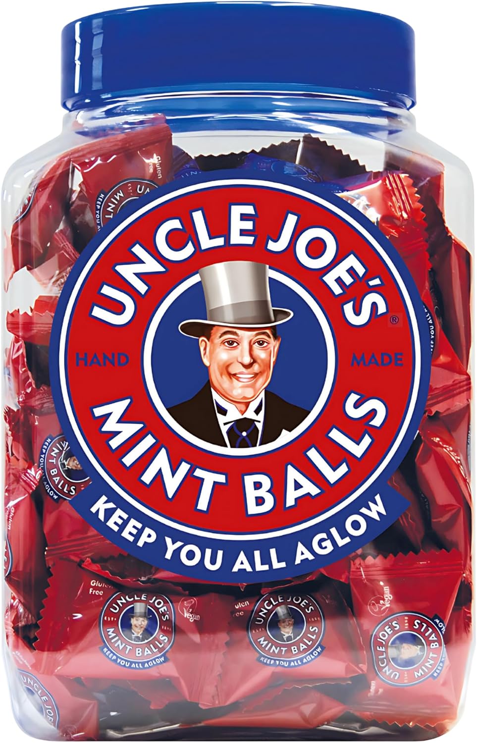 Uncle Joe’s Mint Balls Jar 800g (28.22 Oz) | All Natural, Vegan, Gluten Free British Candy | Real Peppermint Oil Hard Candy | Individually Wrapped English Mints | Imported UK Breath Mints Gift Pack