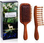Hair Comb Set BS-MALL 2 Pcs Premium Sandal Wood, Wide Tooth Comb Set for Women and Men - Hair Comb with Massage Airbag to Smooth, Detangle and Stimulate Scalp - Anti-static Combs for Haircare at Home