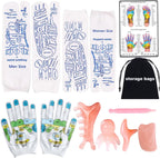 Reflexology Socks with Gloves Tools Set, 2 Pairs Foot Massage Socks for Men Women, Reflexology Socks with 5pc Tools, Socks with Trigger Point, Acupressure Massage Socks for Women and Men