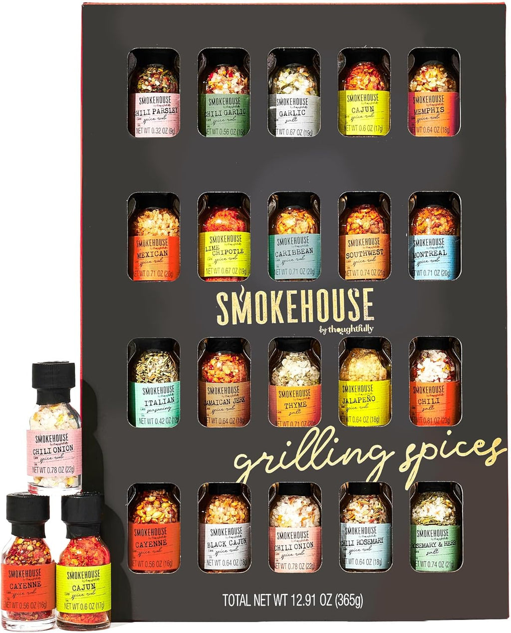 Smokehouse by Thoughtfully Ultimate Grilling Spice Set, Grill Seasoning Gift Set Flavors Include Chili Garlic, Rosemary and Herb, Lime Chipotle, Cajun Seasoning and More, Pack of 20
