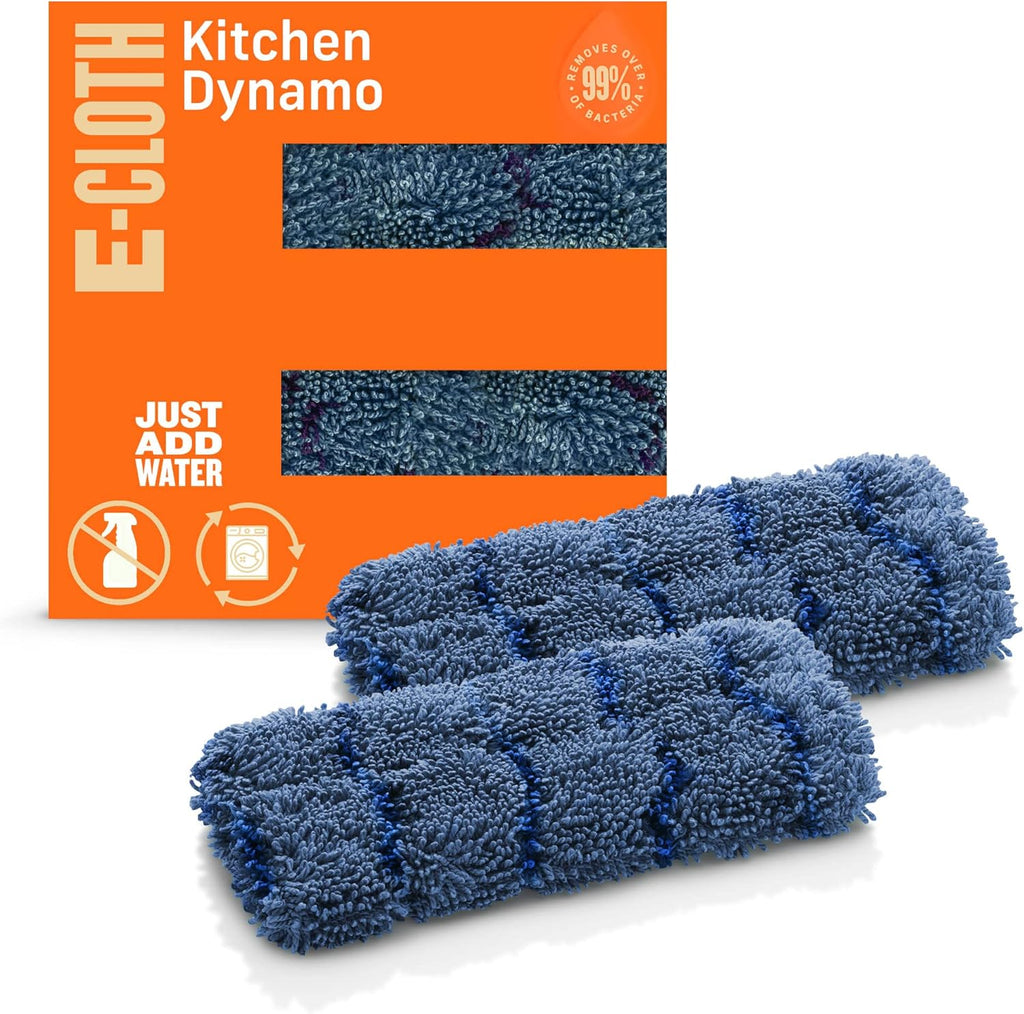 E-Cloth Kitchen Dynamo, Premium Microfiber Non-Scratch Kitchen Dish Scrubber Sponge, Ideal for Dish, Sink and Countertop Cleaning, 100 Wash Guarantee, Blue, 2 Pack