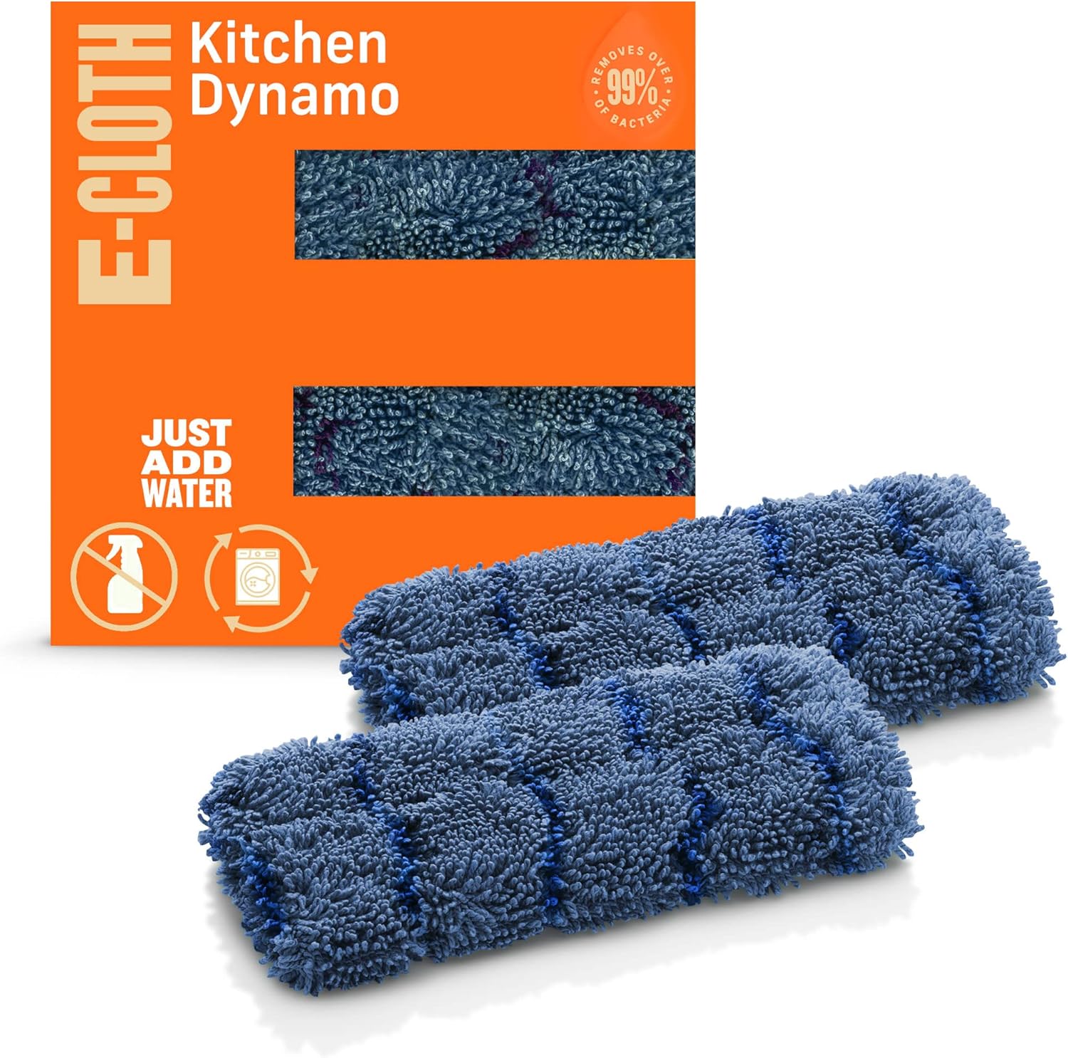 E-Cloth Kitchen Dynamo, Premium Microfiber Non-Scratch Kitchen Dish Scrubber Sponge, Ideal for Dish, Sink and Countertop Cleaning, 100 Wash Guarantee, Blue, 2 Pack