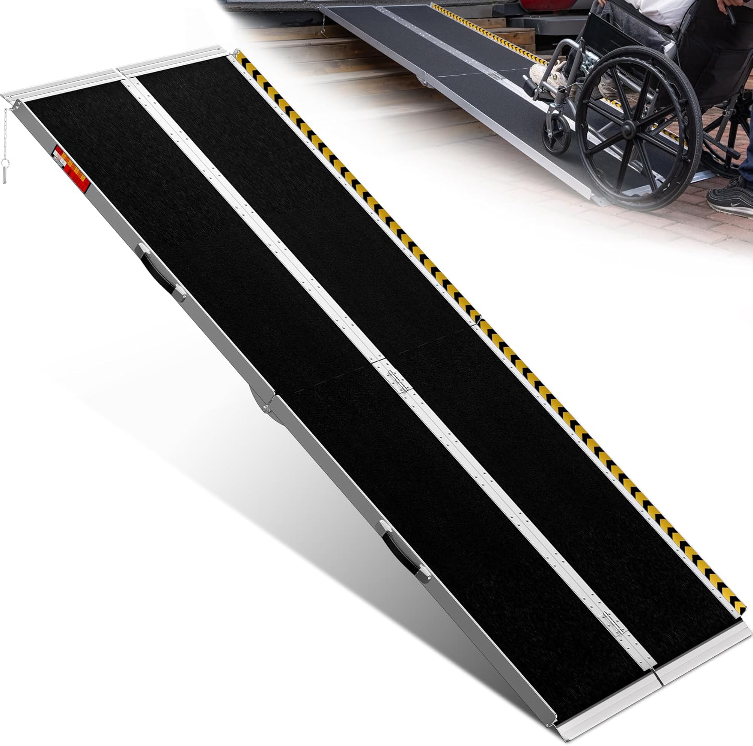 VNN Portable Wheelchair Ramp 8FT, Seamless Non-Slip Aluminum Ramps for Wheelchairs for Home, Handicap Wheelchair Ramps for Home Steps, Aluminum Loading Dock Plates