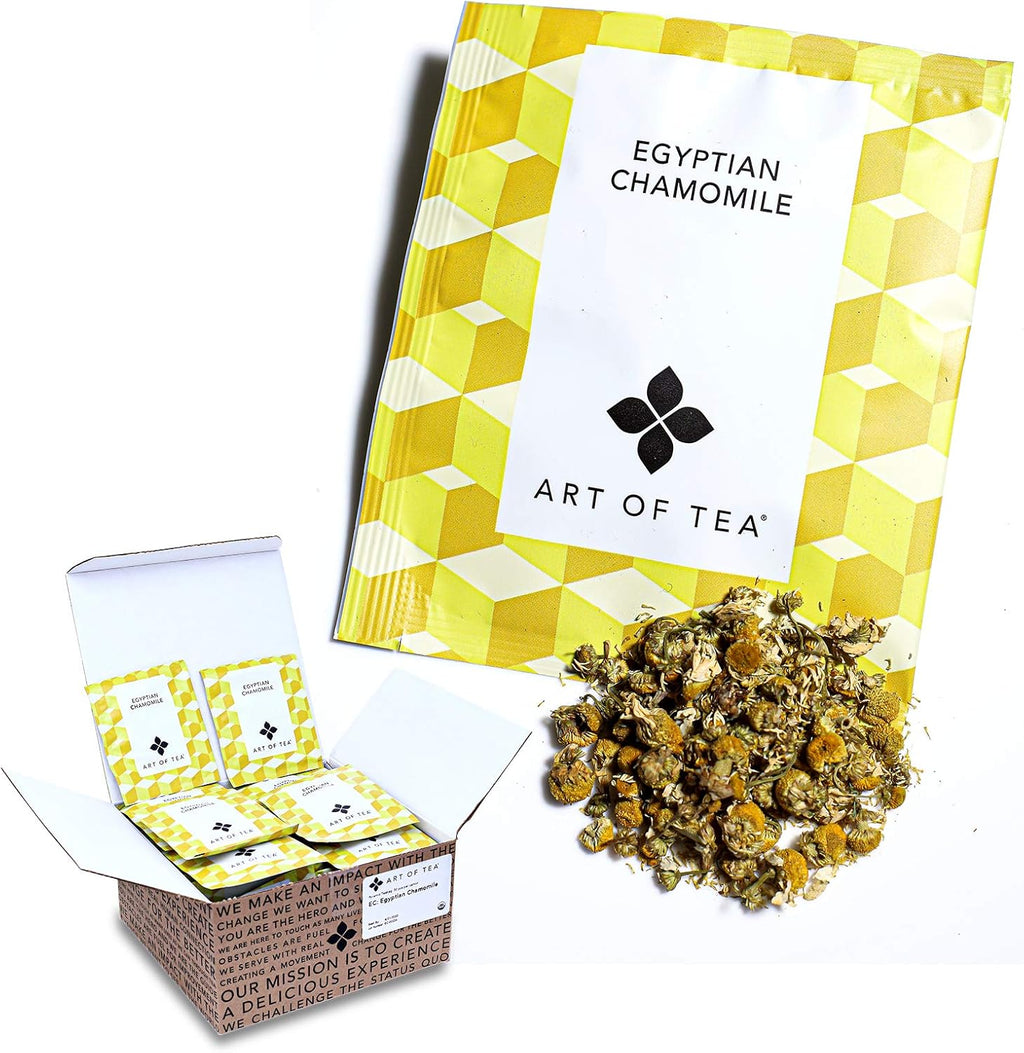Art of Tea | Organic Egyptian Chamomile Tea Bags - Caffeine Free Herbal Teas | 50 Pyramid Tea Bag Sachets | Chamomile Tea Organic Naturally Decaf Tea bags