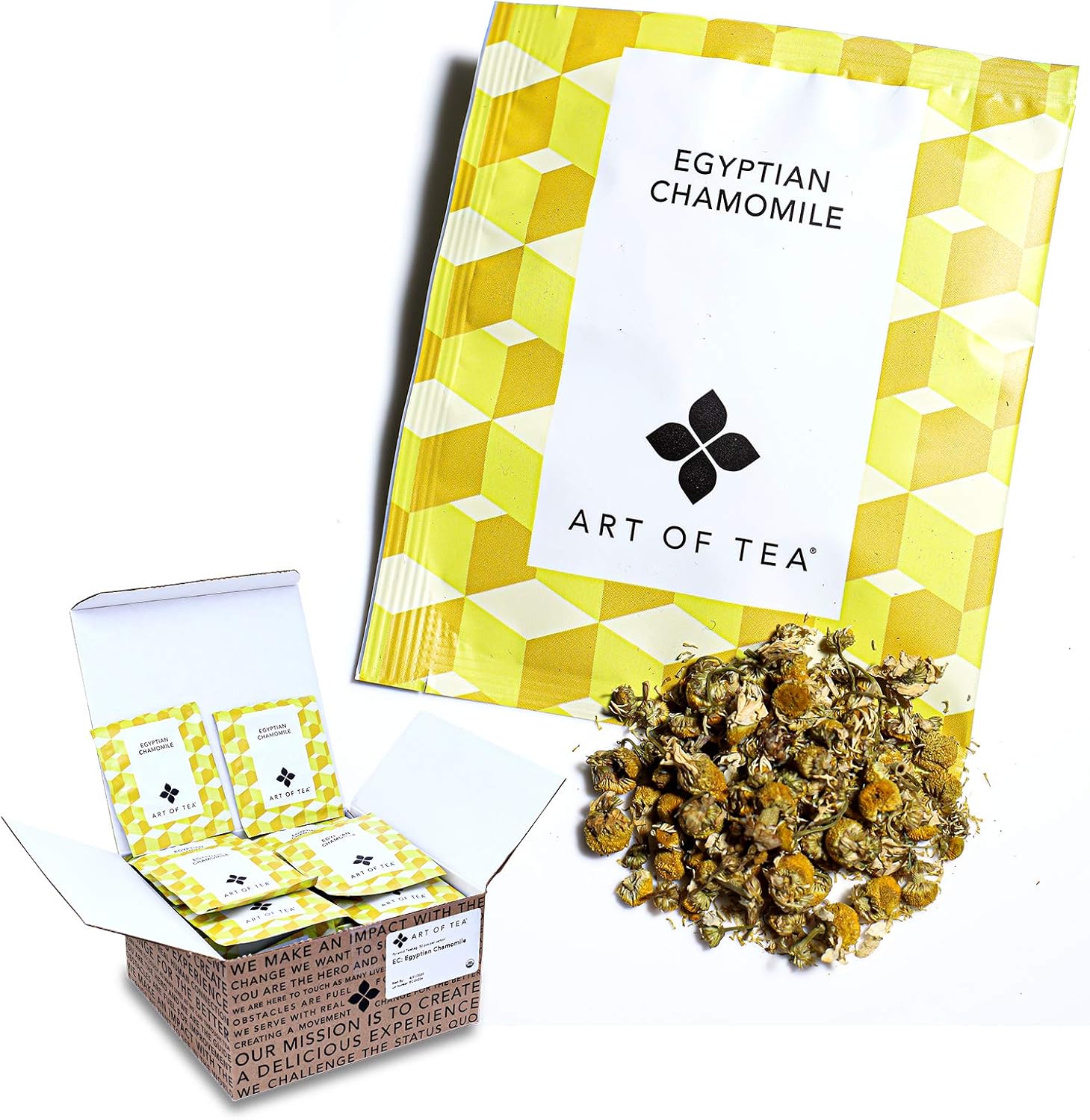 Art of Tea | Organic Egyptian Chamomile Tea Bags - Caffeine Free Herbal Teas | 50 Pyramid Tea Bag Sachets | Chamomile Tea Organic Naturally Decaf Tea bags