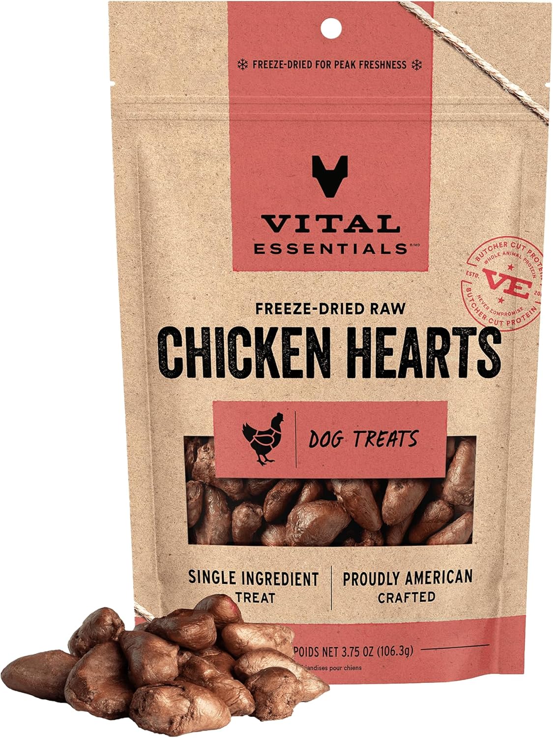 Vital Essentials Freeze Dried Raw Chicken Hearts Dog Treats | Single Ingredient | Premium Quality | Grain Free Treats for Dogs, 3.75 oz Bag