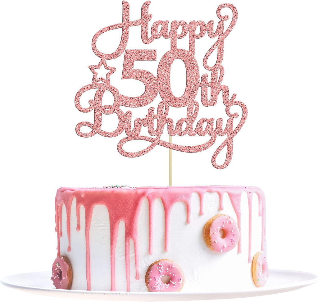 1 Pack Happy 50th Birthday Cake Topper Rose Gold Glitter 50 & Fabulous Cheers to 50 Years Old 50th Birthday Cake Pick for Celebrating 50th Birthday Anniversary Party Cake Decorations Supplies