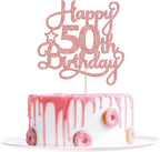 1 Pack Happy 50th Birthday Cake Topper Rose Gold Glitter 50 & Fabulous Cheers to 50 Years Old 50th Birthday Cake Pick for Celebrating 50th Birthday Anniversary Party Cake Decorations Supplies