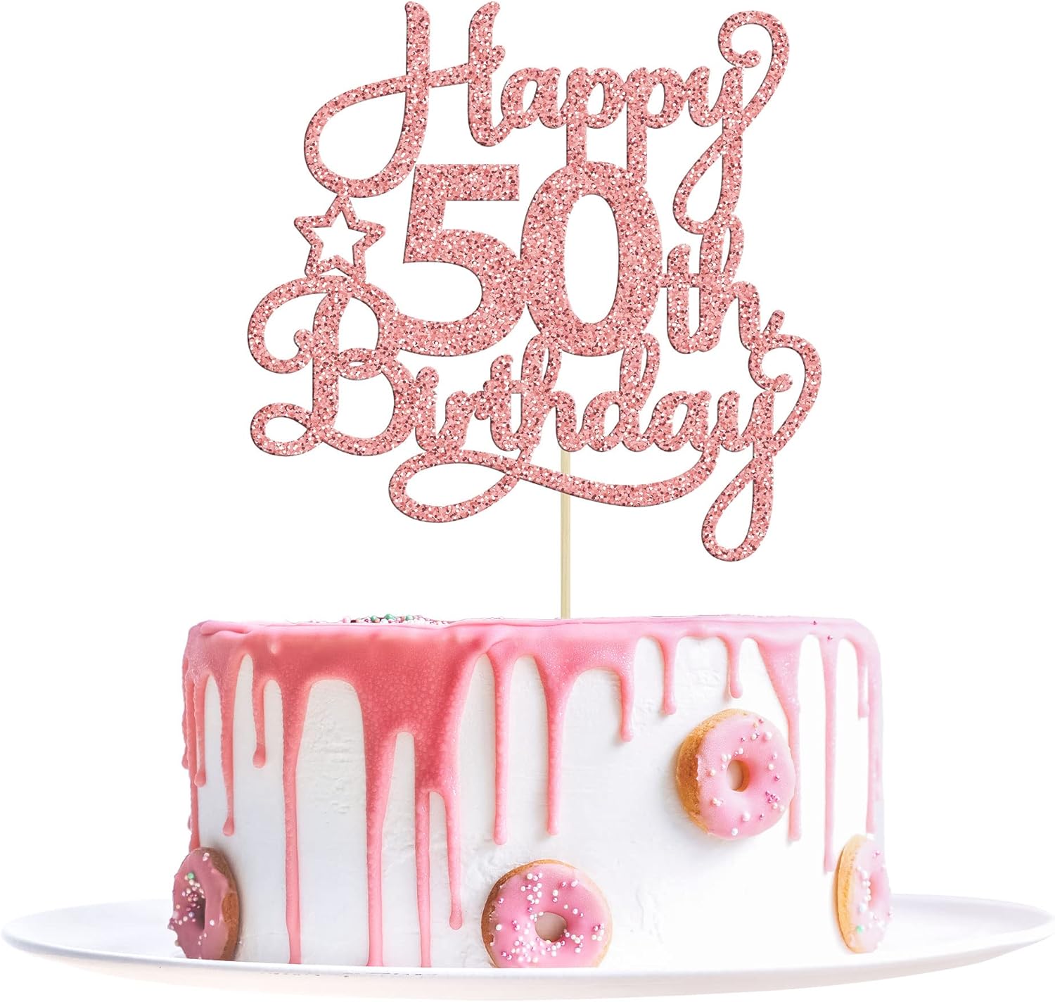 1 Pack Happy 50th Birthday Cake Topper Rose Gold Glitter 50 & Fabulous Cheers to 50 Years Old 50th Birthday Cake Pick for Celebrating 50th Birthday Anniversary Party Cake Decorations Supplies