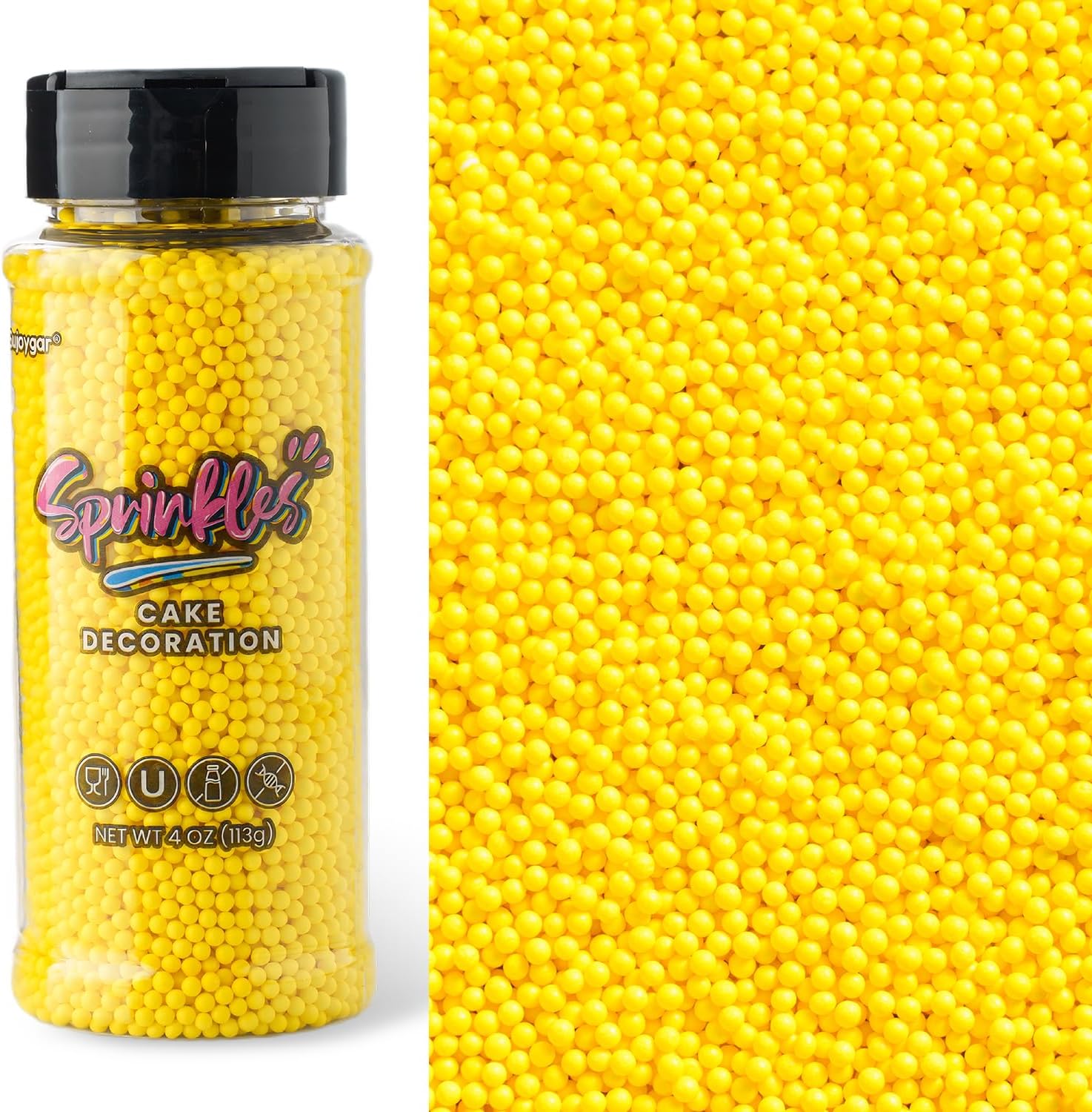 Yellow Nonpareils Sprinkles, Sujoygar 4oz Edible Cake Sprinkles for Ice Cream Toppings Cupcake Chocolate Decoration, Wedding Party Cookies Baking Dessert Food Supplies