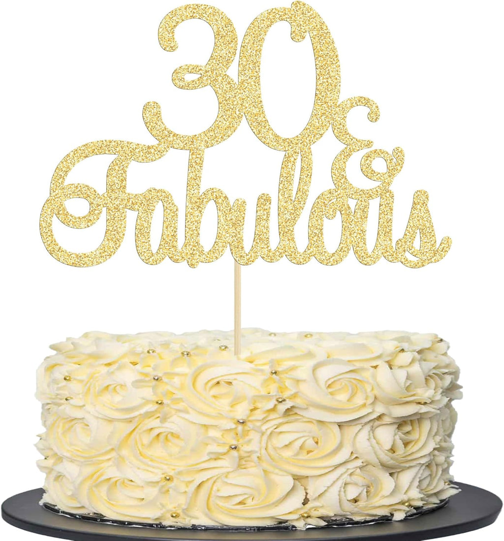 Gyufise 1Pcs Gold Glitter 30 & Fabulous Cake Toppers 30 and Fabulous Cake Toppers for Happy 30th Birthday Cheers to 30 Party Decorations 30 Anniversary Birthday Cake Decorations Supplies