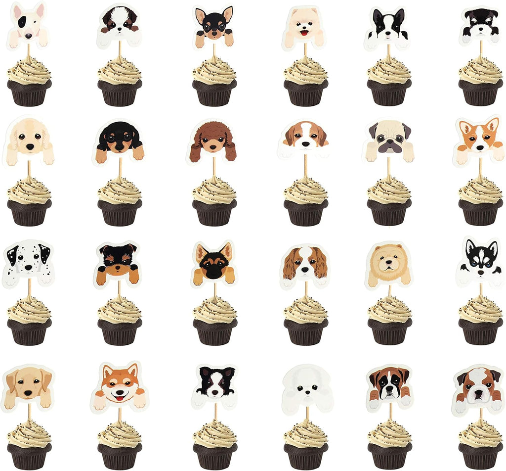 Set of 24 Puppy Cupcake Toppers Dog Adoption Pet Birthday Party Cake Decoration Supplies