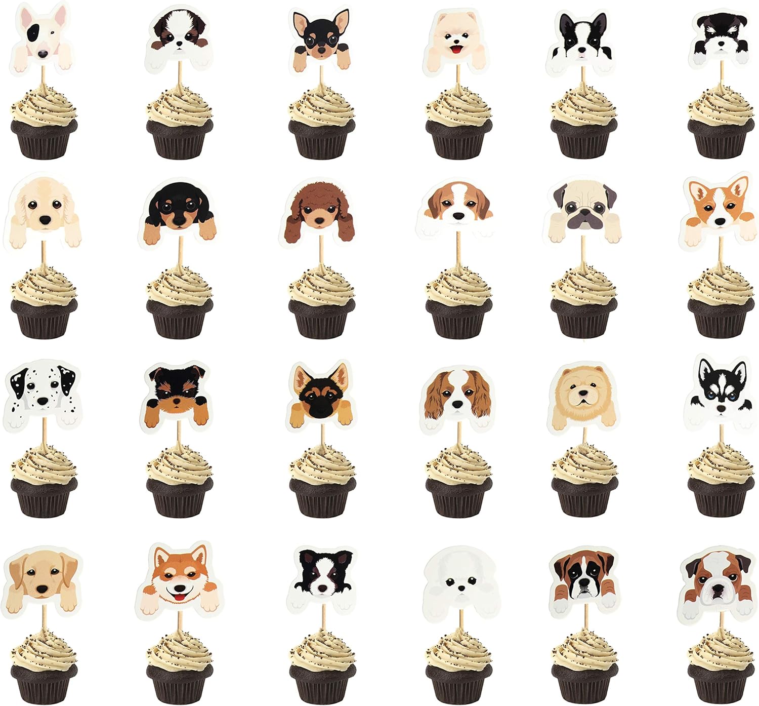 Set of 24 Puppy Cupcake Toppers Dog Adoption Pet Birthday Party Cake Decoration Supplies
