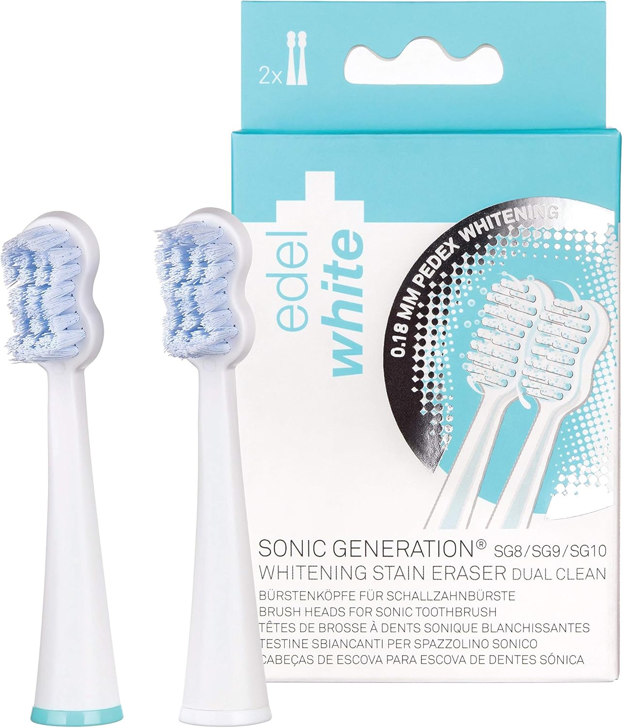 edel+white Sonic Generation 8 Tooth Whitening Stain Eraser Dual Clean Brush Heads