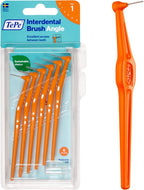 TePe Interdental Brush Angle, Angled Dental Brush for Teeth Cleaning, Pack of 6, 0.45 mm, Extra-Small/Small Gaps, Orange, Size 1