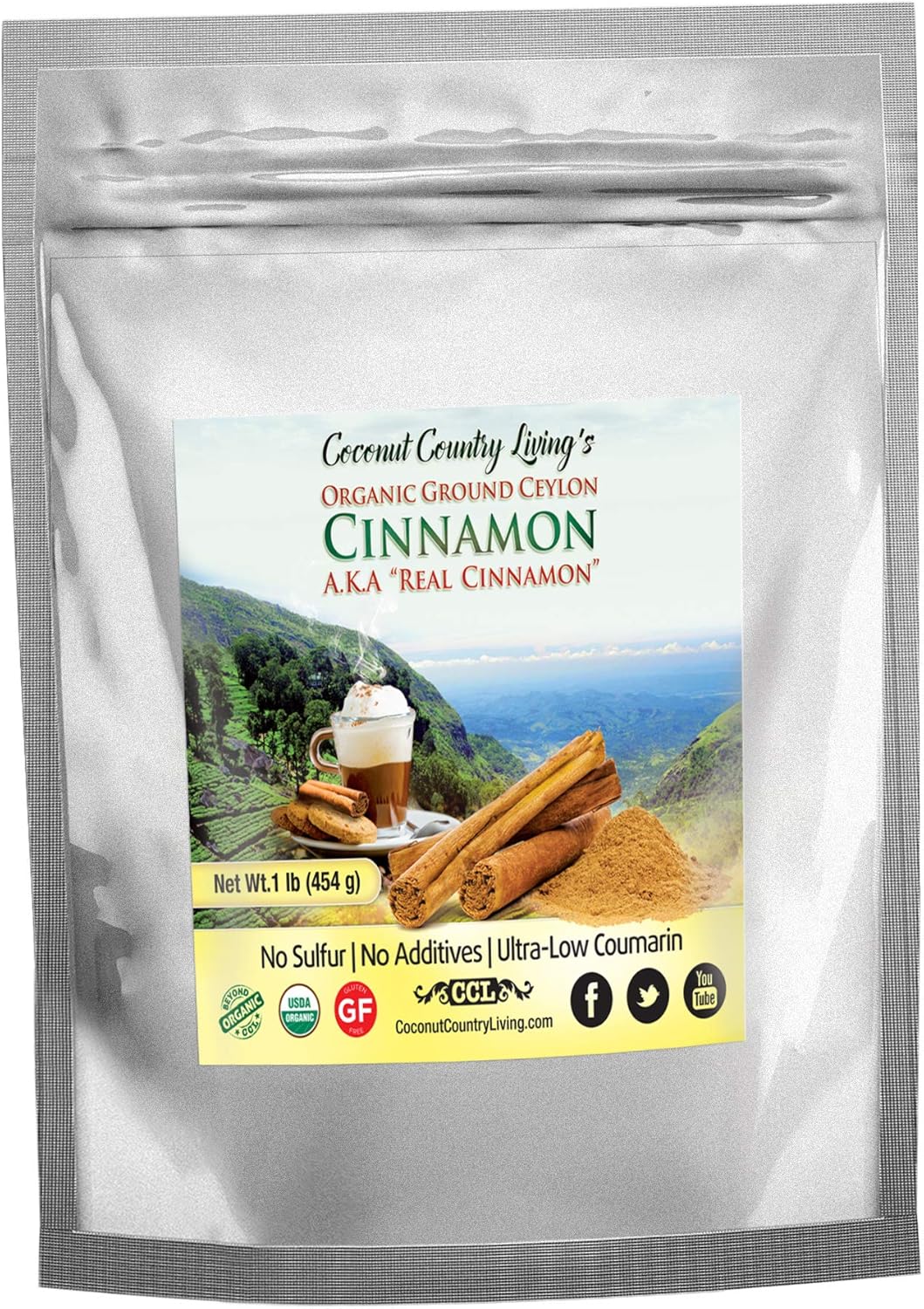 Organic Ceylon Cinnamon Powder 1 lb - True Raw Ground Sri Lanka Cinnamon Powder - Premium Grade Mild, Naturally Sweet Spice for Health & Food - w/eBook