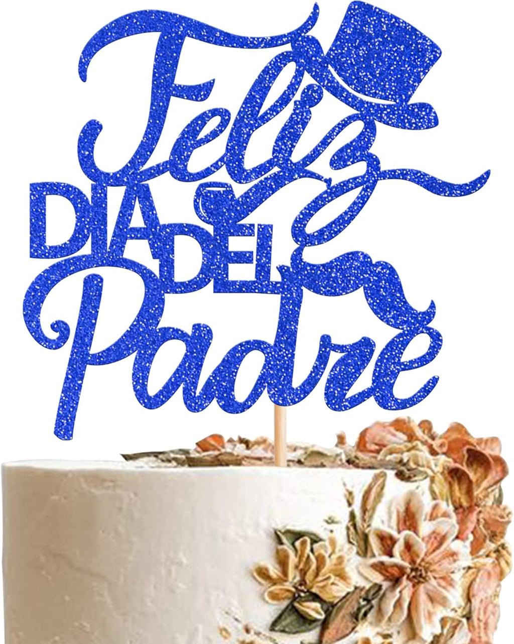 Rsstarxi 1 Pack Happy Father's Day Cake Topper Glitter Feliz Dia Del Padre Cake Pick Love Dad Best Dad Cake Decoration for Happy Father's Day Party Supplies Blue