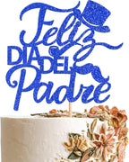 Rsstarxi 1 Pack Happy Father's Day Cake Topper Glitter Feliz Dia Del Padre Cake Pick Love Dad Best Dad Cake Decoration for Happy Father's Day Party Supplies Blue