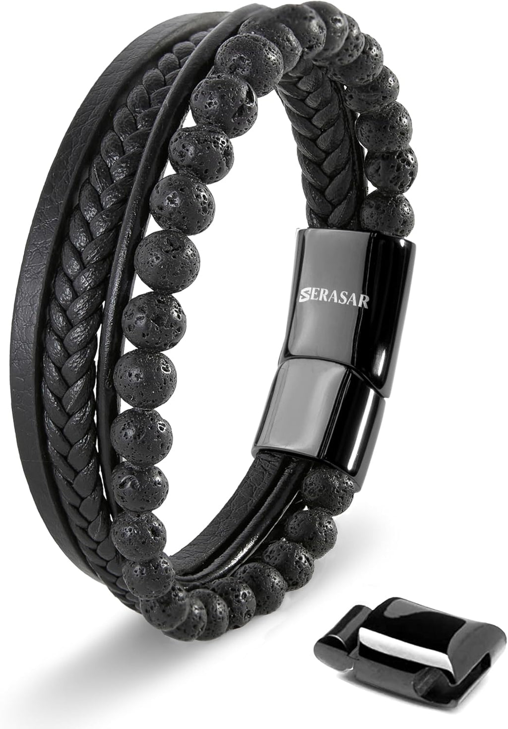 SERASAR | Premium Bracelet for Men in Genuine Black & Brown Leather | Magnetic Stainless Steel Clasp | Jewelry Box Included | Great Gift Idea