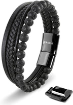 SERASAR | Premium Bracelet for Men in Genuine Black & Brown Leather | Magnetic Stainless Steel Clasp | Jewelry Box Included | Great Gift Idea