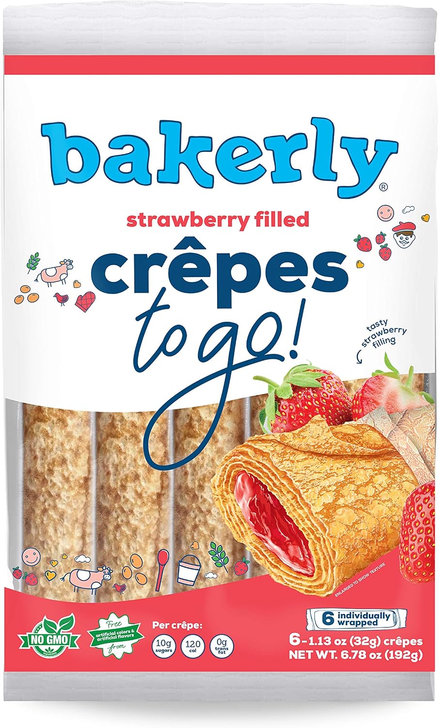 Bakerly, Crepe Strawberry Filled, 1.13 Ounce, 6 Pack