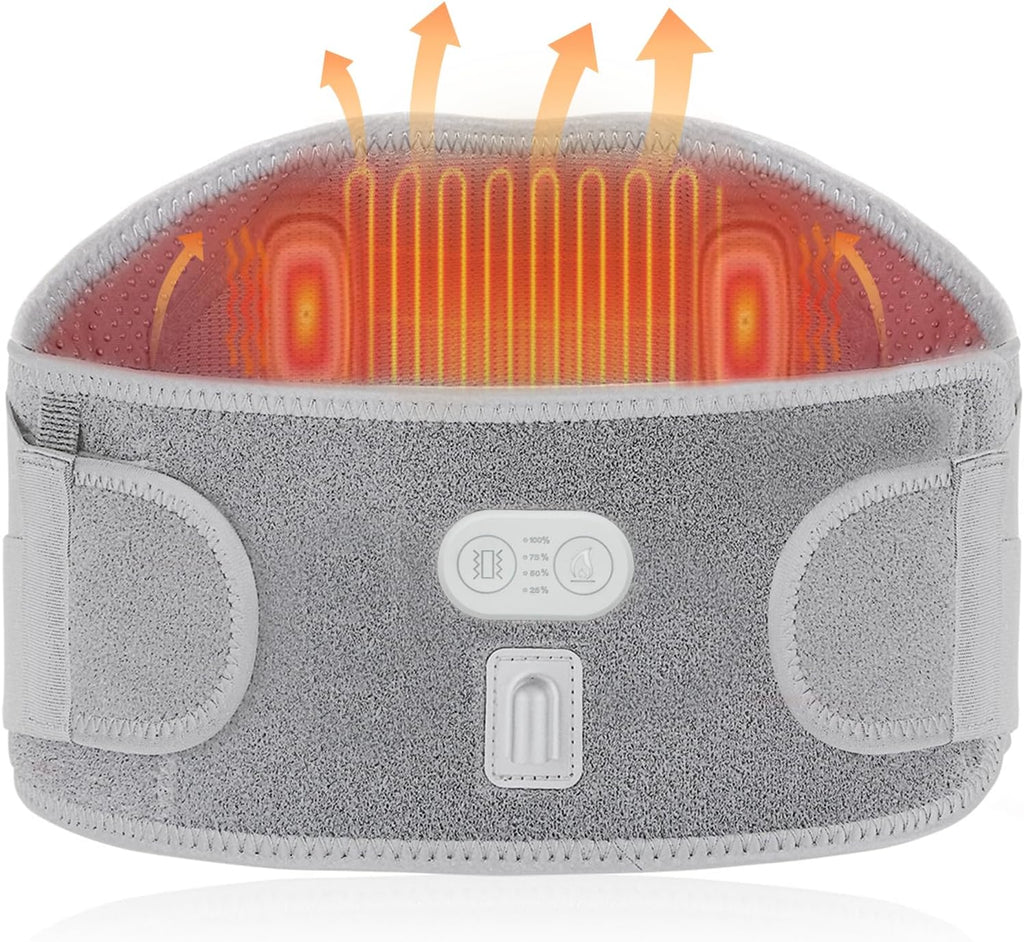CUEHEAT Heated Waist Belt - Cordless Heating Pad for Lower Back Pain Relief,FSA Eligible HSA, Electrical Heating and Massage, Rechargeable Battery Powered (Gray, Waistline 29-57 inch)