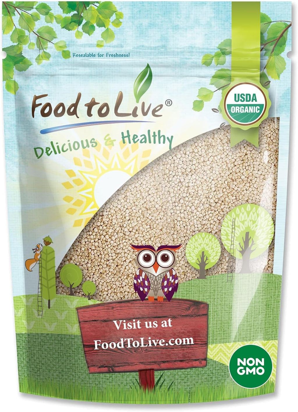 Food to Live Organic White Quinoa, 5 Pounds - Whole Grain, Non-GMO, Kosher, Raw, Vegan, Sirtfood, Bulk