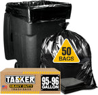 Tasker 95-96 Gallon Trash Bags Heavy Duty (Mega-Value 50/Bags w/Ties) 95-100 Gallon Trash Bags│Black Heavy Duty Trash Bag │Extra Large Garbage Bags