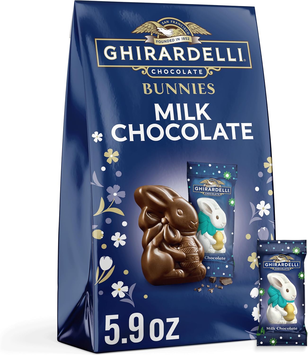 GHIRARDELLI Milk Chocolate Bunnies, 5.9 oz Bag Premium Solid Milk Chocolate Easter Candy Individually Wrapped