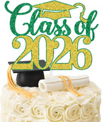 Class of 2026 Cake Topper, Congrats Grad, Congratulations/You Did It, 2026 High School College Graduation Party Decorations Supplies, Green and Gold Glitter