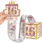 Turypaty Sweet 16th Birthday Pull-Out Money Gift Box for Girls - Pink Rose Gold Happy Sixteen 16th Birthday Party Cash Gift Box with Pull-Out Card - A Fun and Loving Way to Offer Cash Gift